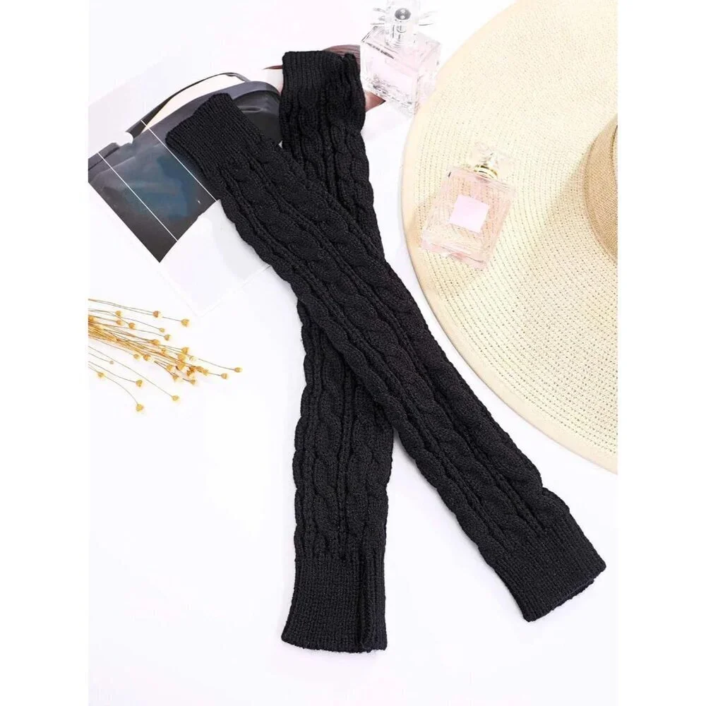 3 Pairs Knitted Wrist Warmers Long Fingerless Gloves with Thumb Hole